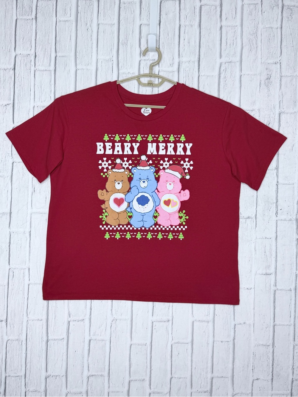 🎄 Care Bears Beary Merry Christmas Graphic T-Shirt Red XXL